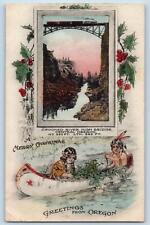 c1910's Greetings From Crooked River Oregon High Bridge Correspondence Postcard picture