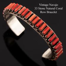 Vintage CORAL Bracelet Navajo Handmade Old Pawn Sterling Silver Cuff Natural LG picture