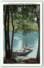 c1920 SPRING MOUNT PA BEAUTIES OF THE PERKIOMEN LADY IN CANOE POSTCARD P4102 picture