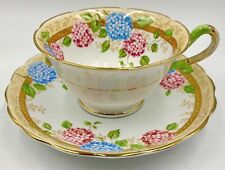 PRETTY 1930s COPELANDS GROSVENOR CHINA CUP & SAUCER, PINK & BLUE HYDRANGEAS, A31 picture