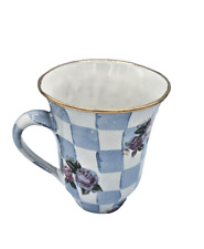 Mackenzie Childs Morning Glory Blue Checked with Roses Coffee Cup Mug Pottery picture