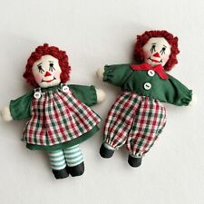 Mini Raggedy Ann Andy Rag Doll Christmas Ornaments Embroidery Face 3.5” Vintage picture