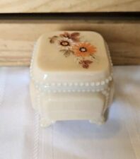 Vintage Westmoreland Peach Milk Glass Hand Painted Floral Beaded Trinket Box picture