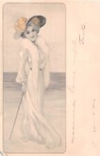 1902 Postcard - Art Nouveau Lady on a Beach Wearing Big Hat & Fur Boa-Serie 1140 picture