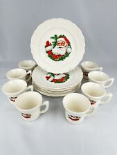 Vintage Christmas Santa Claus Waving Face 8 Pc Mug Cup/plate Set USA 1950s/60s picture