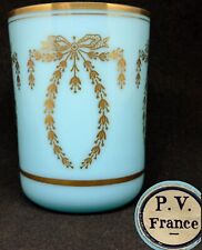 ANTIQUE 1900s MARKED PORTIEUX VALLERYSTHAL OPALINE GLASS GOLD WREATH DRESSER CUP picture