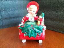 Vintage Lefton Girl in Sleigh Christmas Ceramic Figurine     picture