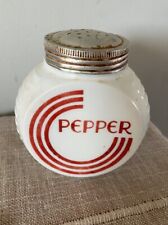 Vintage Fire King Large Red Circle White Pepper Shaker Art Deco MCM Milk Glass picture