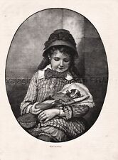 Veterinarian Dog Puppy Nursed to Health By Girl Nurse, Large 1880s Antique Print picture