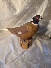 Vintage Carved Ring-Necked Pheasant on Cedar Block Mount 1970's Herb Byington picture