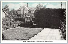 Vtg Butler Indiana IN West Oak Street Residence Home Floral 1910s View Postcard picture