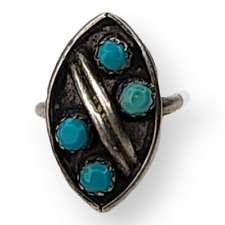 Vintage Zuni Native Snake Eye Ring Size 5.75 Green Turquoise Sterling Silver picture
