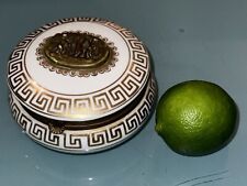 Antique Beehive Mark Round Porcelain Hinge Trinket Box w/Figures & Gold Design picture