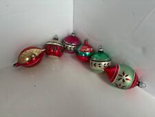 LOT of 6 vintage Glass Ornaments Shiny Brite USA Poland Round & Teardrop Mica picture