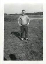 Vintage Snapshot B/W Photo 1960 Shirtless Beefcake Young Guy In Jeans Gay Int picture