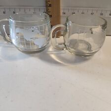 Nestle World Globe Etched Glass Coffee Mugs Cups 2 picture