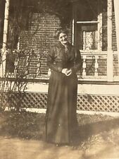 Antique Photo Woman Front Old House Porch RPPC Sepia picture