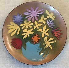 Mid Century Modern Enamel On Copper Floral Plate Vintage Bovano Of Cheshire Conn picture