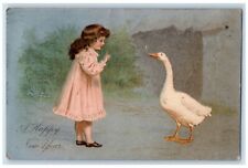 1906 Happy New Year Girl Duck Nash Ellington Connecticut CT Antique Postcard picture