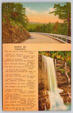 Down Virginia Poem Mountains Forest Country Road Waterfall Vintage UNP Postcard picture