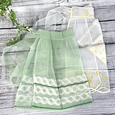 Set of 2 Vintage Sheer Waist Kitchen Aprons Green Yellow Granny Core Pockets picture