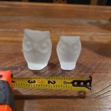 OWL Figurines Satin Frosted Glass Set of 2, Leonard Silver Mfg Co, Taiwan VTG picture
