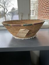 Vtg Large Timbuktu Basket Plate Multicolor Handwoven Coiled Basket 16” W x 6” H picture