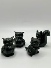 Miniature Porcelain Figurines Charcoal Grey Black Details 2 Owls A Squirrel Cat picture