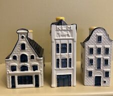 3 Vtg KLM Airlines Blue White Delft Canal Houses #’s 66 75 & 79 Empty Bols picture