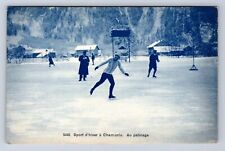 VINTAGE SPORT DHIVER A CHAMONIX AU PATINAGE ICE SKATING POSTCARD DD picture