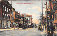 1907 Stores Trolley Wagons Main St. Poughkeepsie NY post card Dutchess county picture
