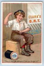 CLARK'S ONT THREAD FAST BLACK SEWING BOY HOLES IN PANTS BENCKE LITHO TRADE CARD picture