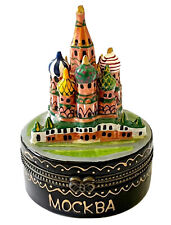 St. Basil's Cathedral Moscow Trinket Box Ceramic Hinged Enamel Red Square FLAW picture