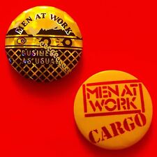 2x MEN AT WORK band Pins Vintage 80s Prismatic PRISM Pinback button Badges picture
