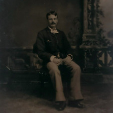 Tintype Photo Named Sitting Man c1870 Handsome Mustache Portrait Antique B1206 picture