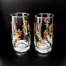 Vintage Set of 2 Red Rose Floral 16oz Anchor Hocking Drinking Glasses picture