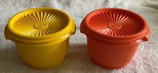 Tupperware Vintage Servalier Bowls with Seals 886 Harvest Orange Yellow Set of 2 picture