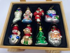 Mikasa Christmas Tree Blown Glass Oraments (8) in Wood Crate Santa Angel EUC picture