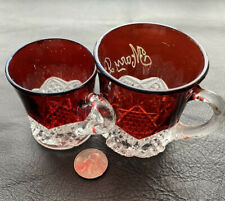 Two EAPG Glass Button Arches Ruby Red Top Souvenir Mugs 