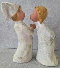 Vtg Mid Century Jullar Spain Kissing Boy Girl Angel Christmas Sculpture Pair picture