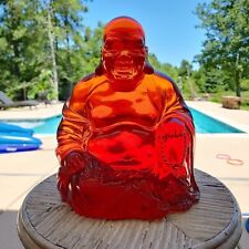 Vtg 60s 70s Large Red Resin Translucent Lucite Happy Sitting Buddha Statue 9.5