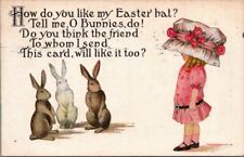 Antique Postcard Easter Tell Me Bunnies Do You Like My Hat FA Owen Co 1911 picture
