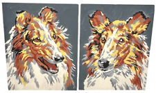 2 Vintage Paint By Number Pictures Pair Of Collie Dogs Unframed As Is Some Wear picture
