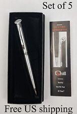 Quill Ink Ballpoint Pen Trim Black Harris Stainless Steel and Chrome Set of 5 picture