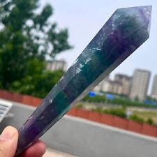 195G Natural rainbow fluorite scepter Quartz Crystal Single-End Terminated Wand picture
