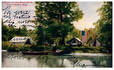 Camping on the Black River American Flag South Haven Michigan MI Postcard picture
