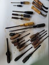Lot Of 23 Antique Wood Handle And 1 Wing Screwdriver(s), Carpet Knifes, Chisels  picture
