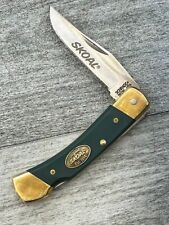 VTG Schrade Skoal USA Folding Locking Pocket Knife Brass 4” Clip Point Green picture