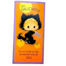 Vintage Halloween Card Cute Girl Cat Costume 1970s 70s picture