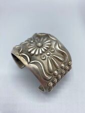 Vintage large Navajo silver cuff bracelet Emerson Bill overlay and stamped picture